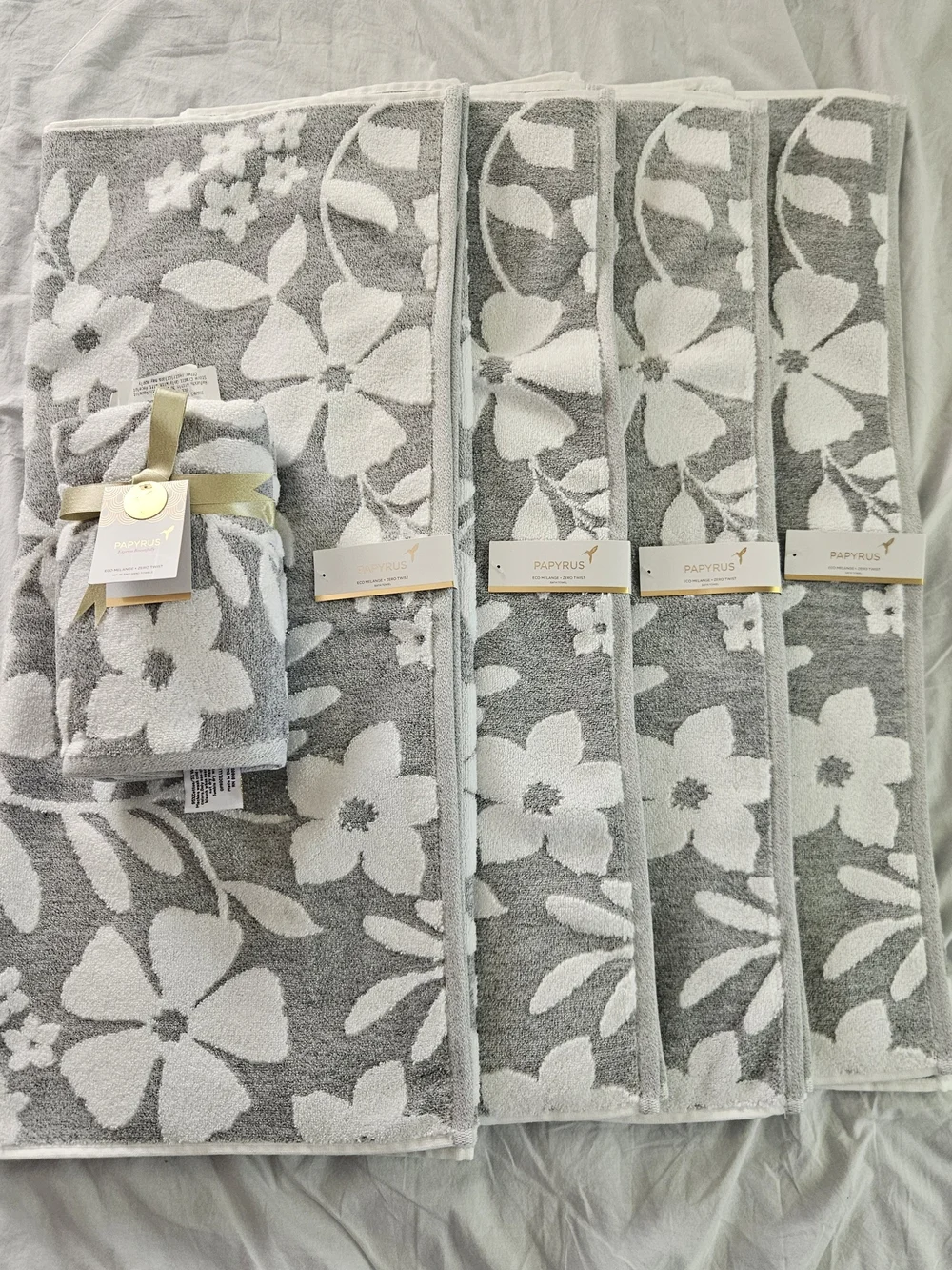 Papyrus Gray & White Floral Towel Set